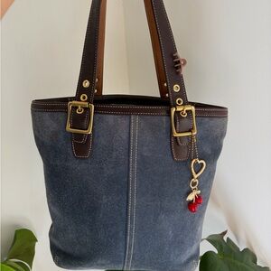 Coach Denim and Brown Leather Tote